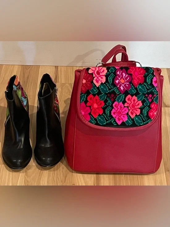 Floral embroidered Backpack and ankle boot bundle. - Picture 2 of 8
